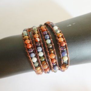 Leather Wrap  Natural Gemstone Bracelet / Chakra wrap Bracelet/